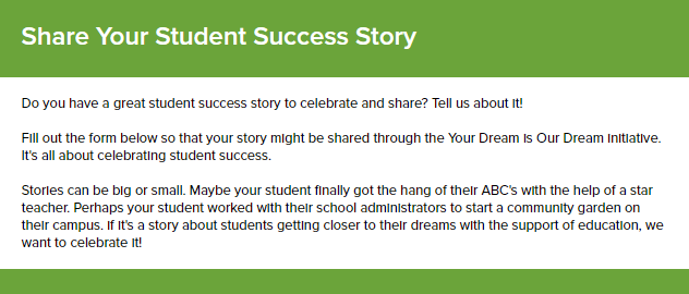 Kent ISD's custom student success story form