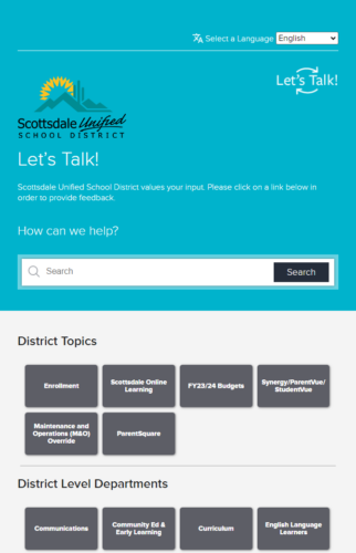 Scottsdale schools Let's Talk District Landing Page