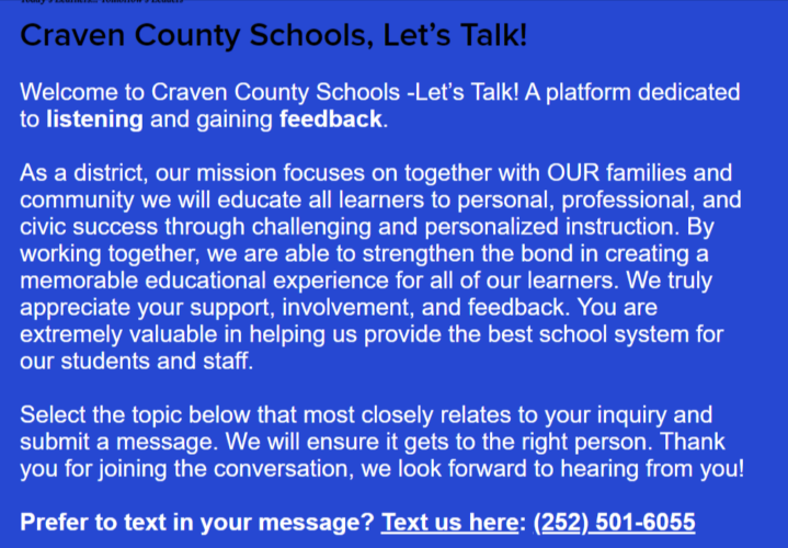 Craven County Schools Let's Talk! text line option