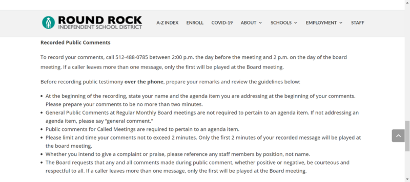 Round Rock ISD's board meeting page