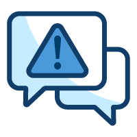 chat bubble and alert icon in blue