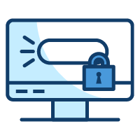 computer and security icon in blug