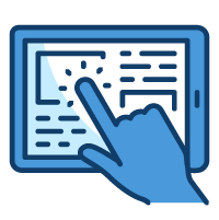 finger scrolling tablet icon in blue