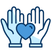 hands holding heart icon in blue