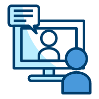webinar on computer icon in blue