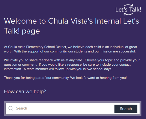 Chula Vista's Internal Let’s Talk! page