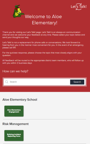 Aloe Elementary School in Victoria ISD's Let's Talk page